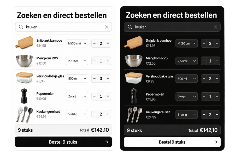 Zoeken en direct bestellen voor Shopify