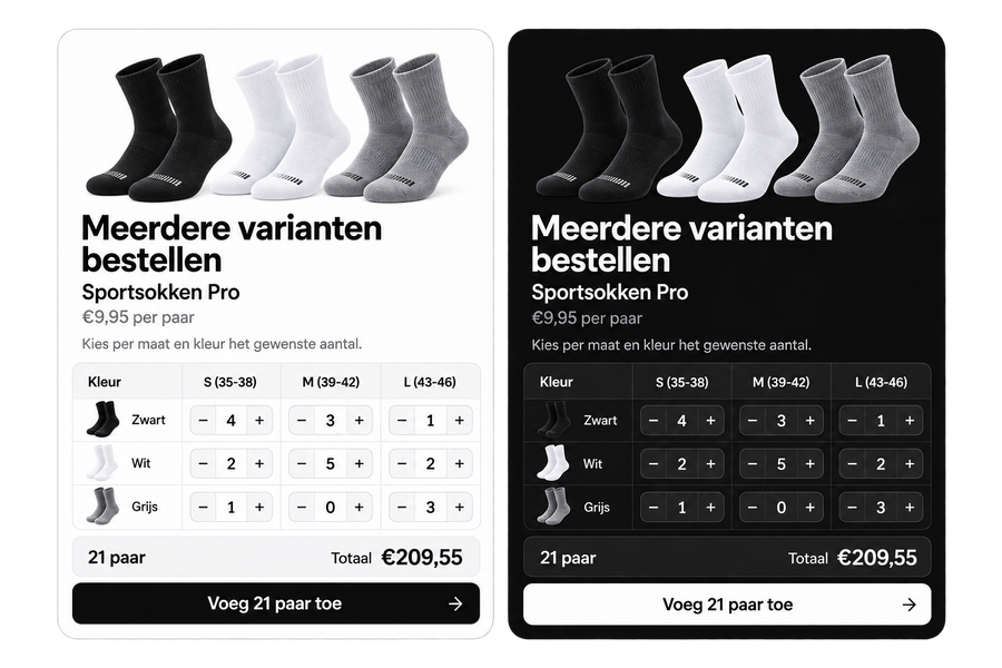 Meerdere varianten bestellen voor Shopify