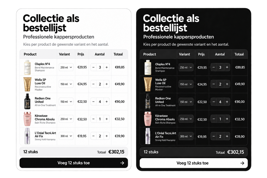Collectie als bestellijst voor Shopify
